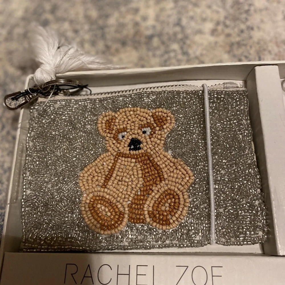 Rachel Zoe Silver Tan Bear Coin Purse Bag Charm